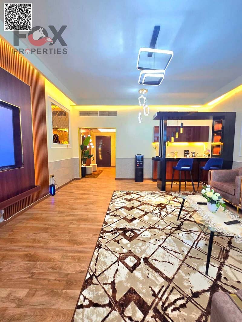 Apartment for sale in Ajman, two bedrooms and a living room, furnished, Horizon Towers, excellent size, 1800 sq ft