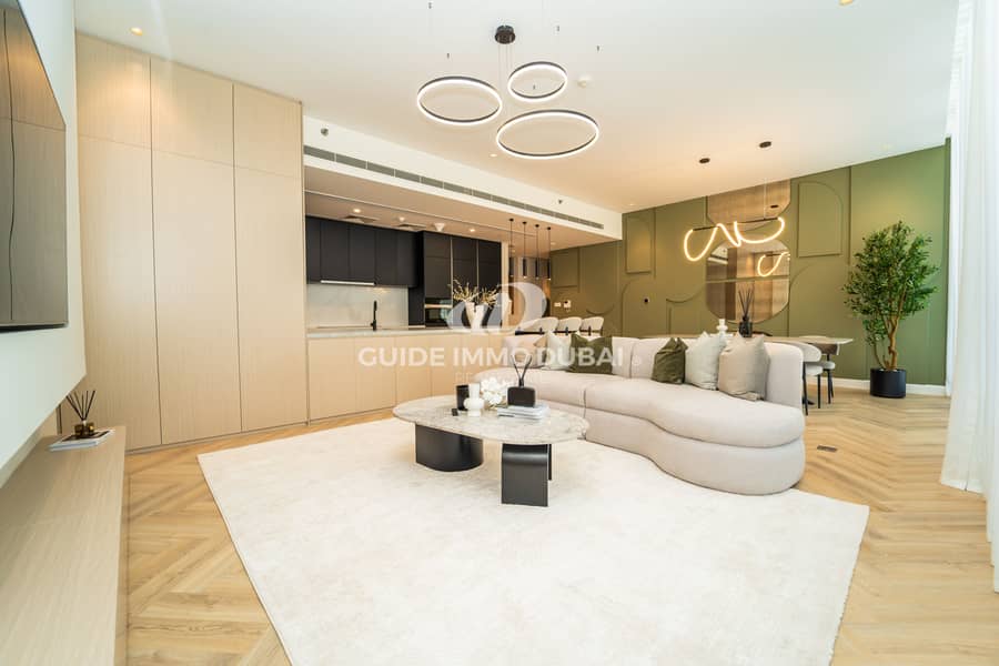 Brand New Luxury 2BR + Maid | Full Crystal Lagoon and Burj Khalifa Views | District One
