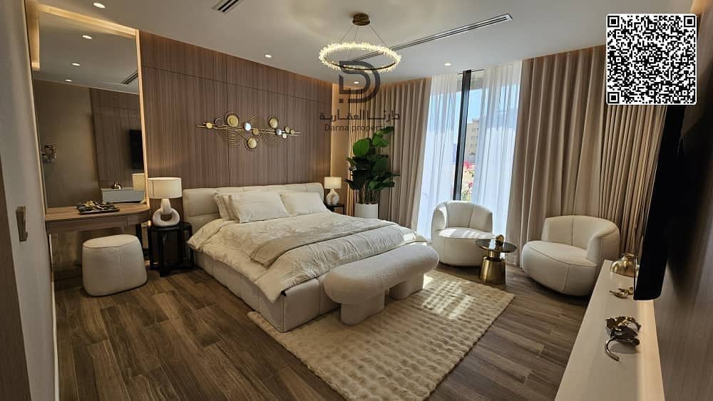 The strongest investment return is a studio for sale and fully furnished with a serviced project with crystal lakes, schools and a mosque - in the Emirate of Ajman - Al-Alia area close to the exit of Dubai and Sharjah